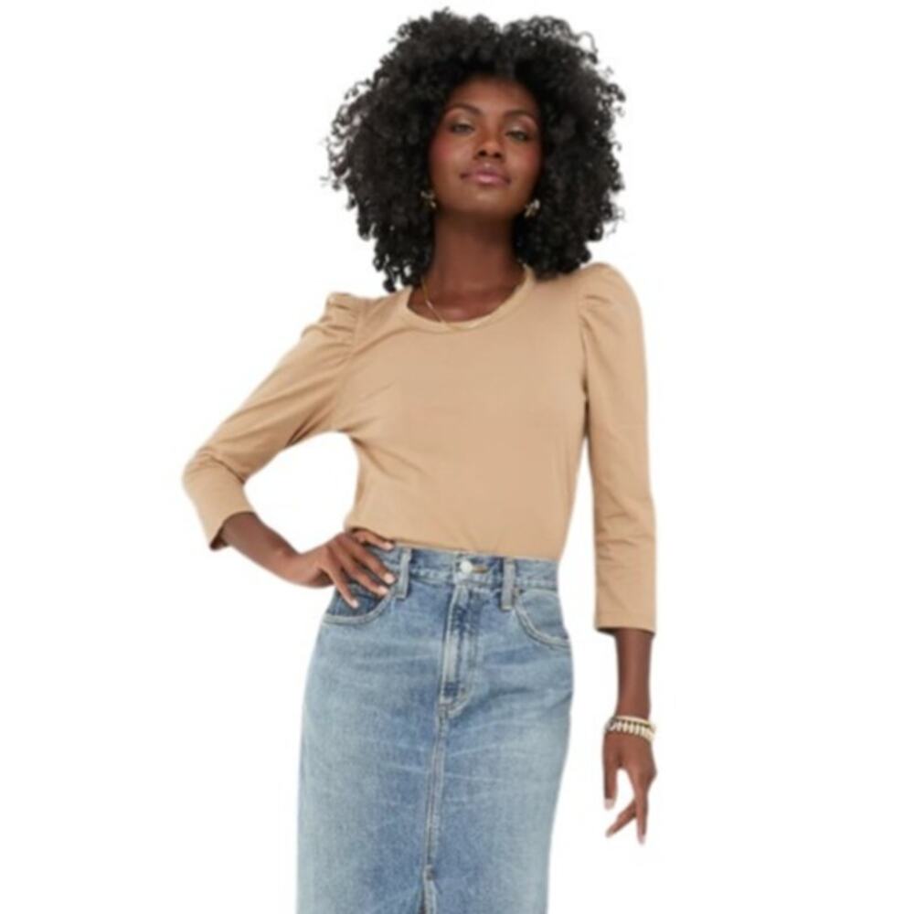 Tuckernuck Pomander Place Tan Vesty Puff Sleeve Cotton Top - Picture 2 of 12